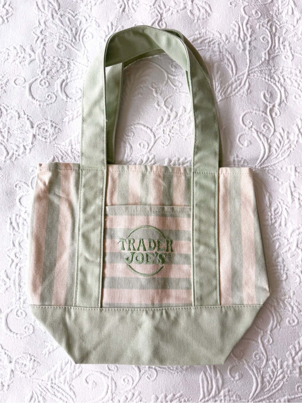nwot trader joe's mint white striped mini tote summer 2006